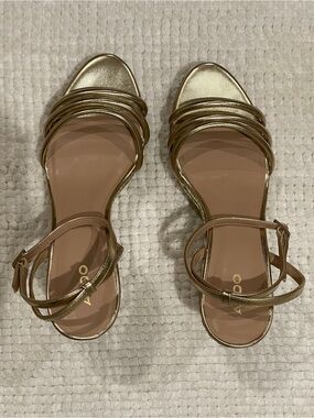 Aldo Metallic Gold Multi-Strap Wedge Sandals